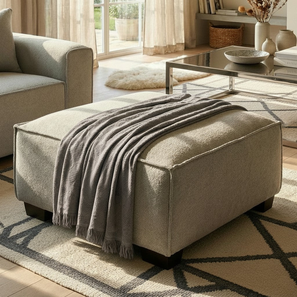 ALUXO Dakota Modular Footstool In Charcoal Grey Boucle Fabric