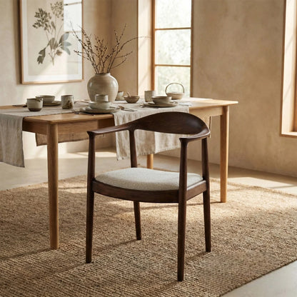 ALUXO Fern Walnut Dining Chair In Oatmeal Bouclé Fabric – Set of 2