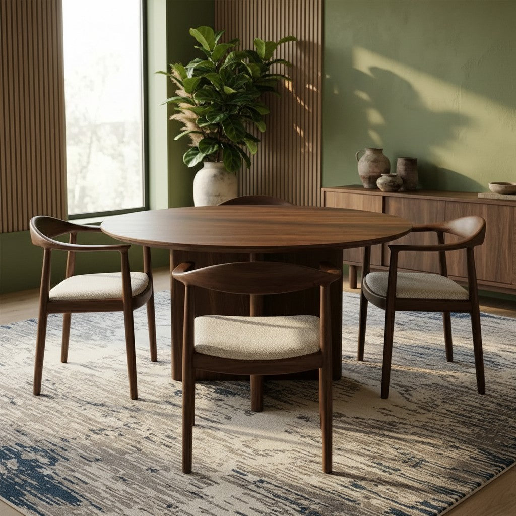 ALUXO Fern Walnut Dining Chair In Oatmeal Bouclé Fabric – Set of 2