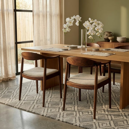 ALUXO Fern Walnut Dining Chair In Oatmeal Bouclé Fabric – Set of 2