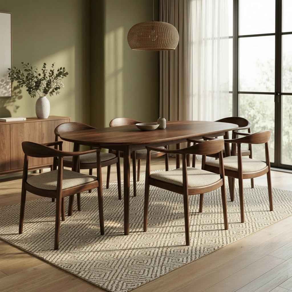 ALUXO Fern Walnut Dining Chair In Oatmeal Bouclé Fabric – Set of 2