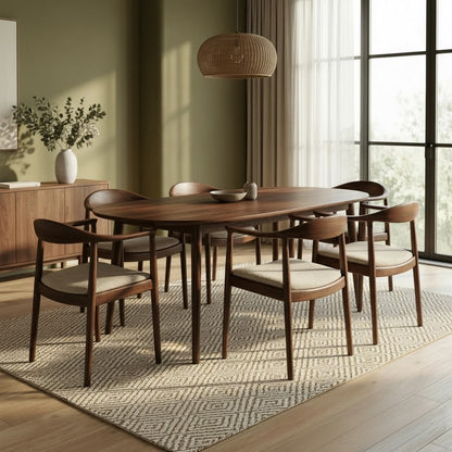 ALUXO Fern Walnut Dining Chair In Oatmeal Bouclé Fabric – Set of 2