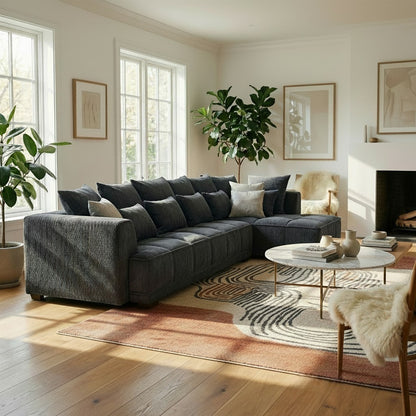 ALUXO Gramercy Right Hand Facing Corner Sofa In Steel Grey Velvet