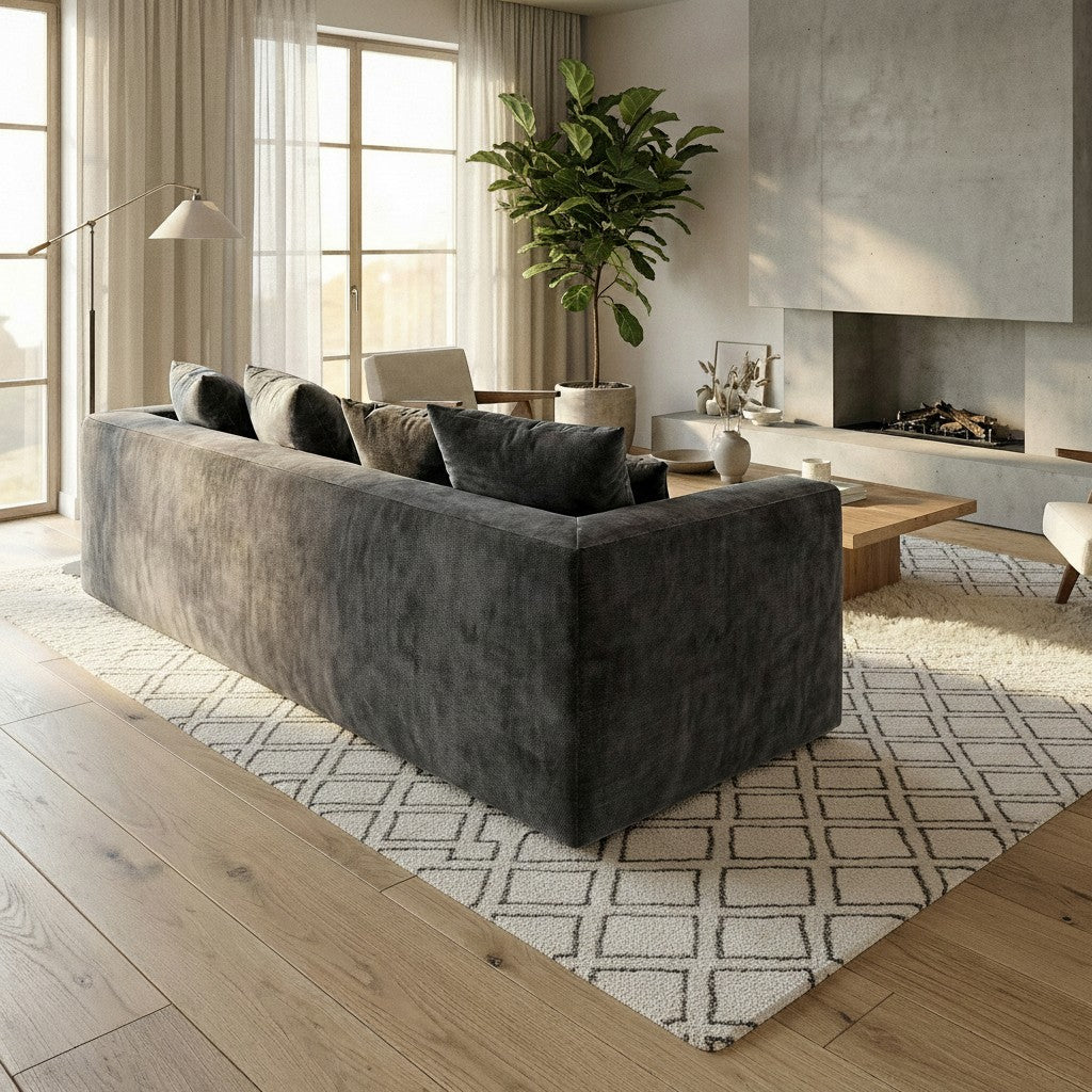 ALUXO Gramercy Right Hand Facing Corner Sofa In Steel Grey Velvet