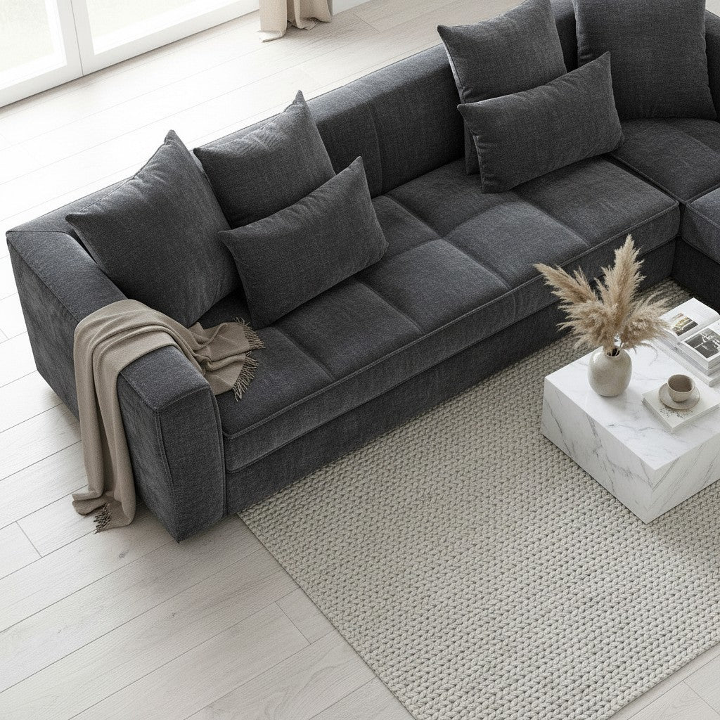 ALUXO Gramercy Right Hand Facing Corner Sofa In Steel Grey Velvet