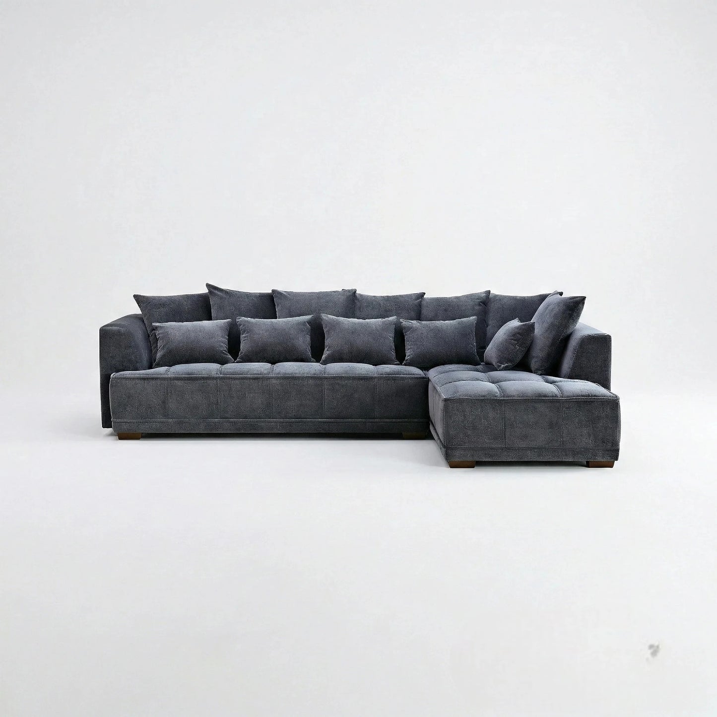 ALUXO Gramercy Right Hand Facing Corner Sofa In Steel Grey Velvet