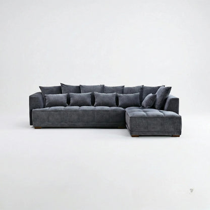 ALUXO Gramercy Right Hand Facing Corner Sofa In Steel Grey Velvet