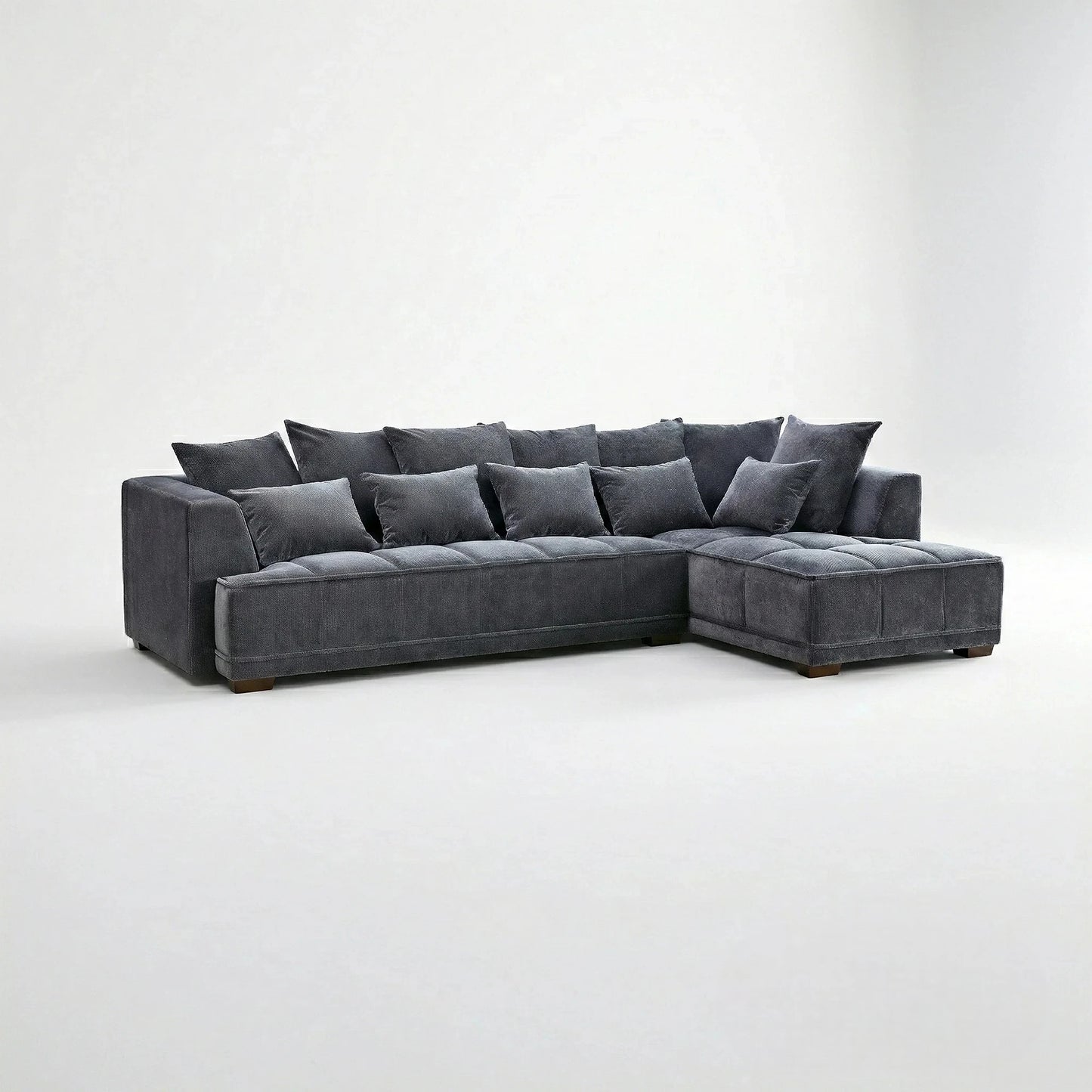 ALUXO Gramercy Right Hand Facing Corner Sofa In Steel Grey Velvet