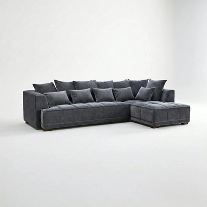 ALUXO Gramercy Right Hand Facing Corner Sofa In Steel Grey Velvet