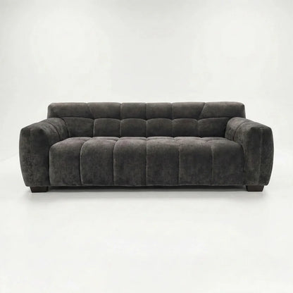 ALUXO Harlem 3 Seater Sofa In Steel Grey Velvet And Channel Stitch