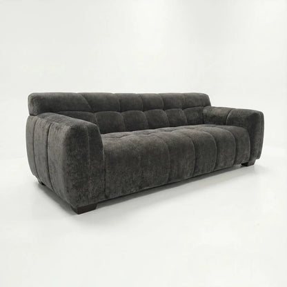 ALUXO Harlem 3 Seater Sofa In Steel Grey Velvet And Channel Stitch