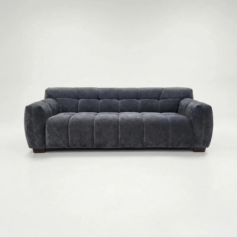 ALUXO Harlem 3 Seater Sofa In Cocoa Chocolate Velvet And Channel Stitch