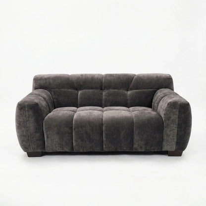 ALUXO Harlem Deep Channel Stitched 2 Seater Sofa In Steel Grey Mermaid Velvet