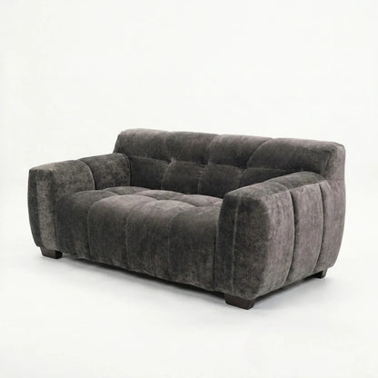 ALUXO Harlem Deep Channel Stitched 2 Seater Sofa In Steel Grey Mermaid Velvet