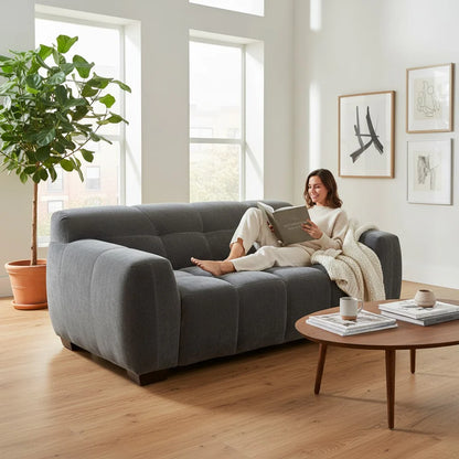 ALUXO Harlem Deep Channel Stitched 2 Seater Sofa In Cocoa Chocolate Mermaid Velvet