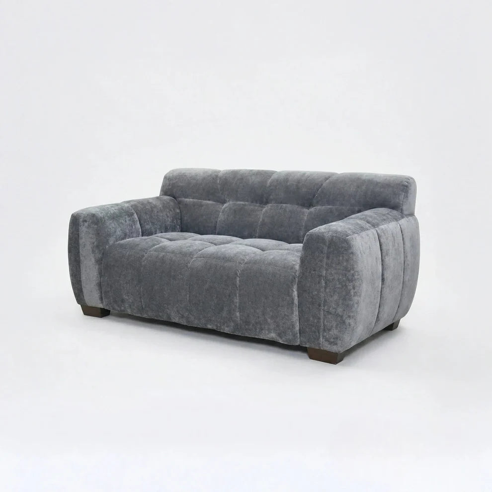 ALUXO Harlem Deep Channel Stitched 2 Seater Sofa In Cocoa Chocolate Mermaid Velvet