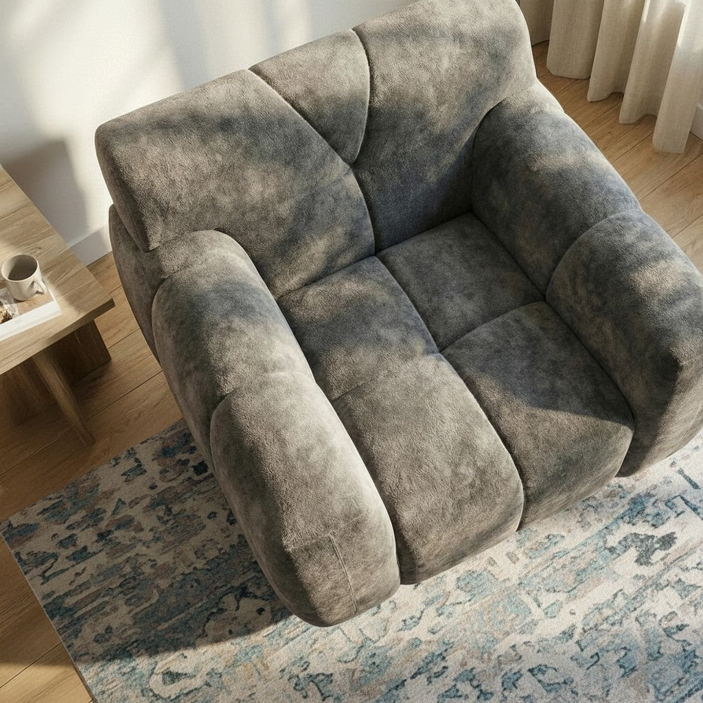 ALUXO Harlem Deep Channel Stitched Armchair In Cocoa Chocolate Grey Mermaid Velvet