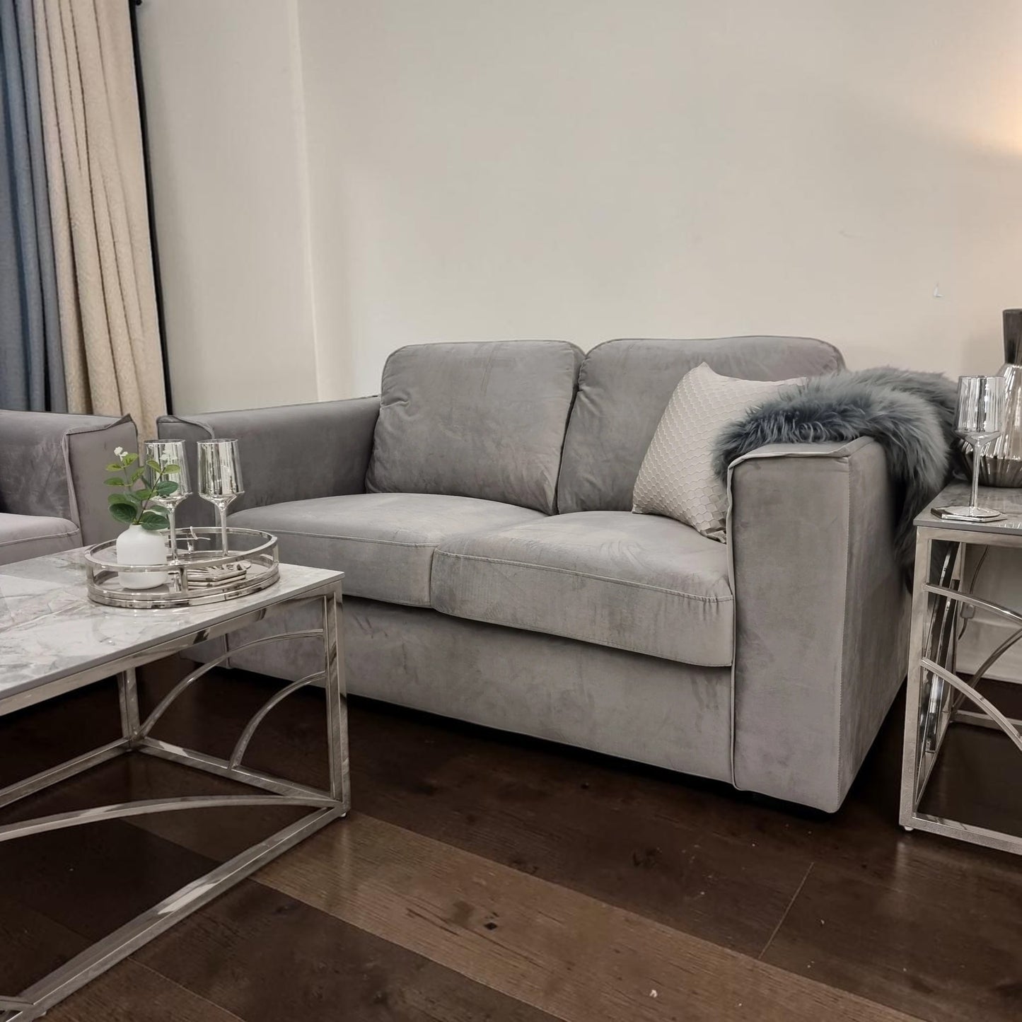 Hudson 3+2 Seater Sofa With Fixed Back Cushion In Ebony Black Velvet Fabric