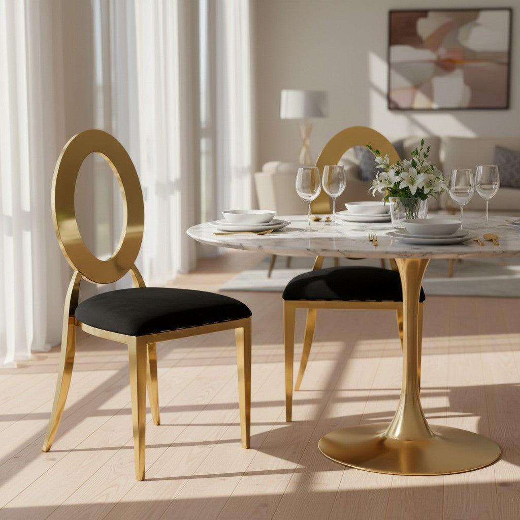 Jasmine Dining Chair In White PU Leather And Gold Legs