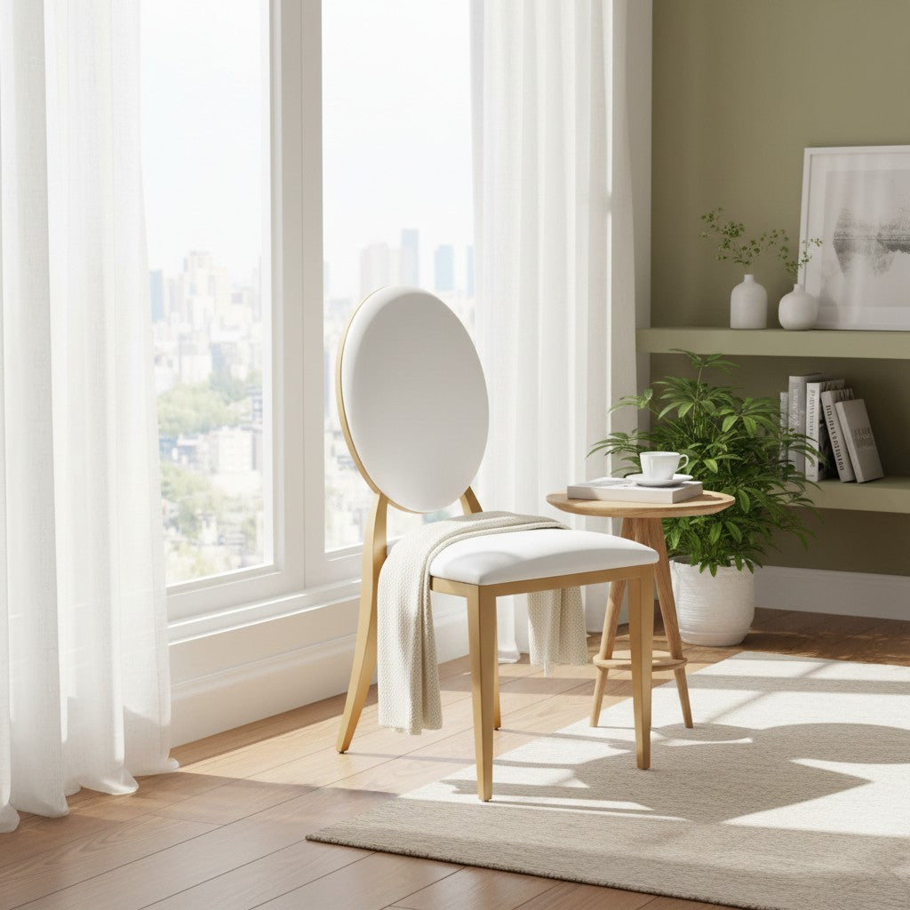 Jasmine Dining Chair In White PU Leather And Gold Legs