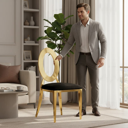 Jasmine Dining Chair In Black Velvet And Gold Legs
