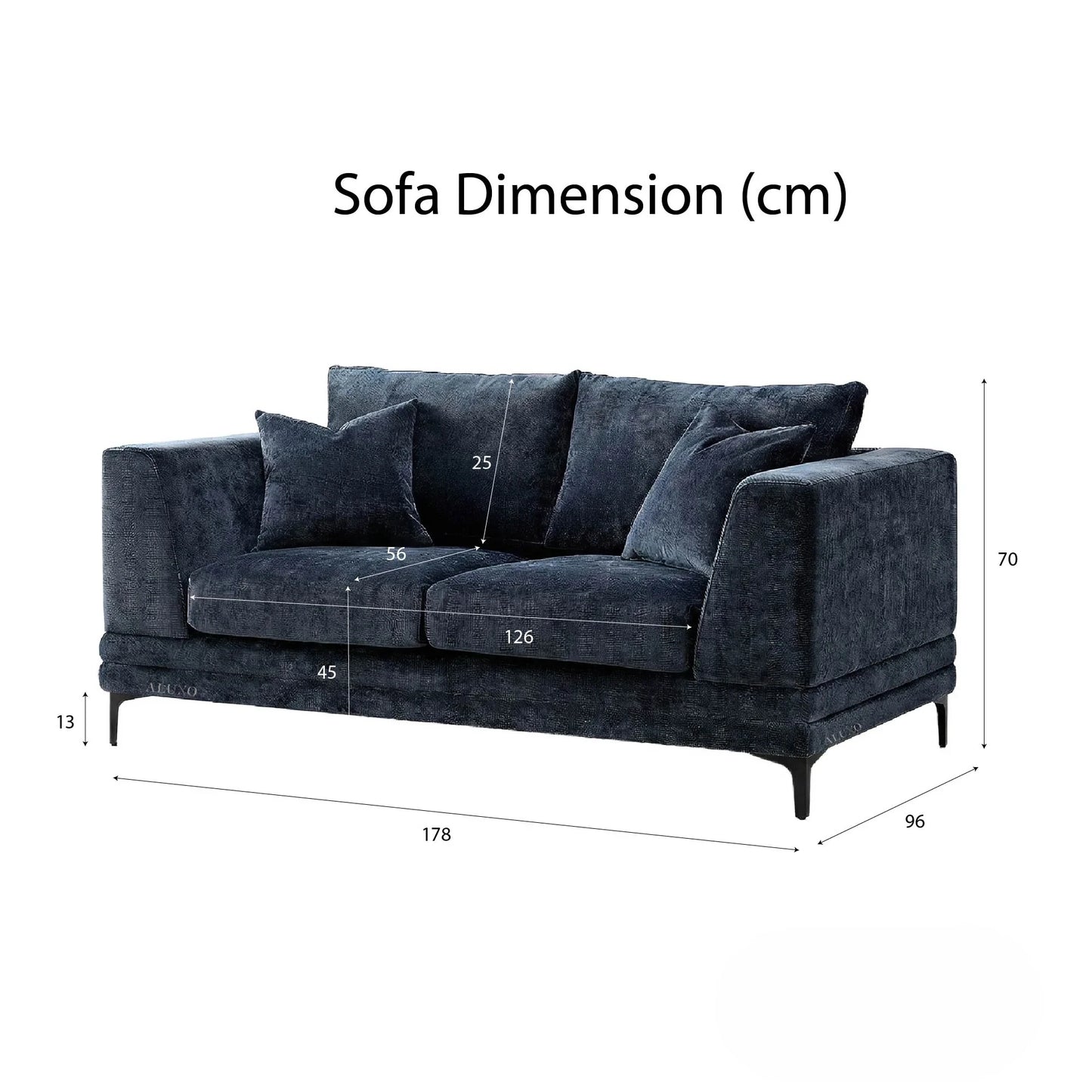 ALUXO Lenox 2 Seater Sofa In Aegean Blue Mermaid Velvet