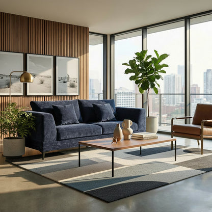 ALUXO Lenox 3 Seater Sofa In Aegean Blue Mermaid Velvet