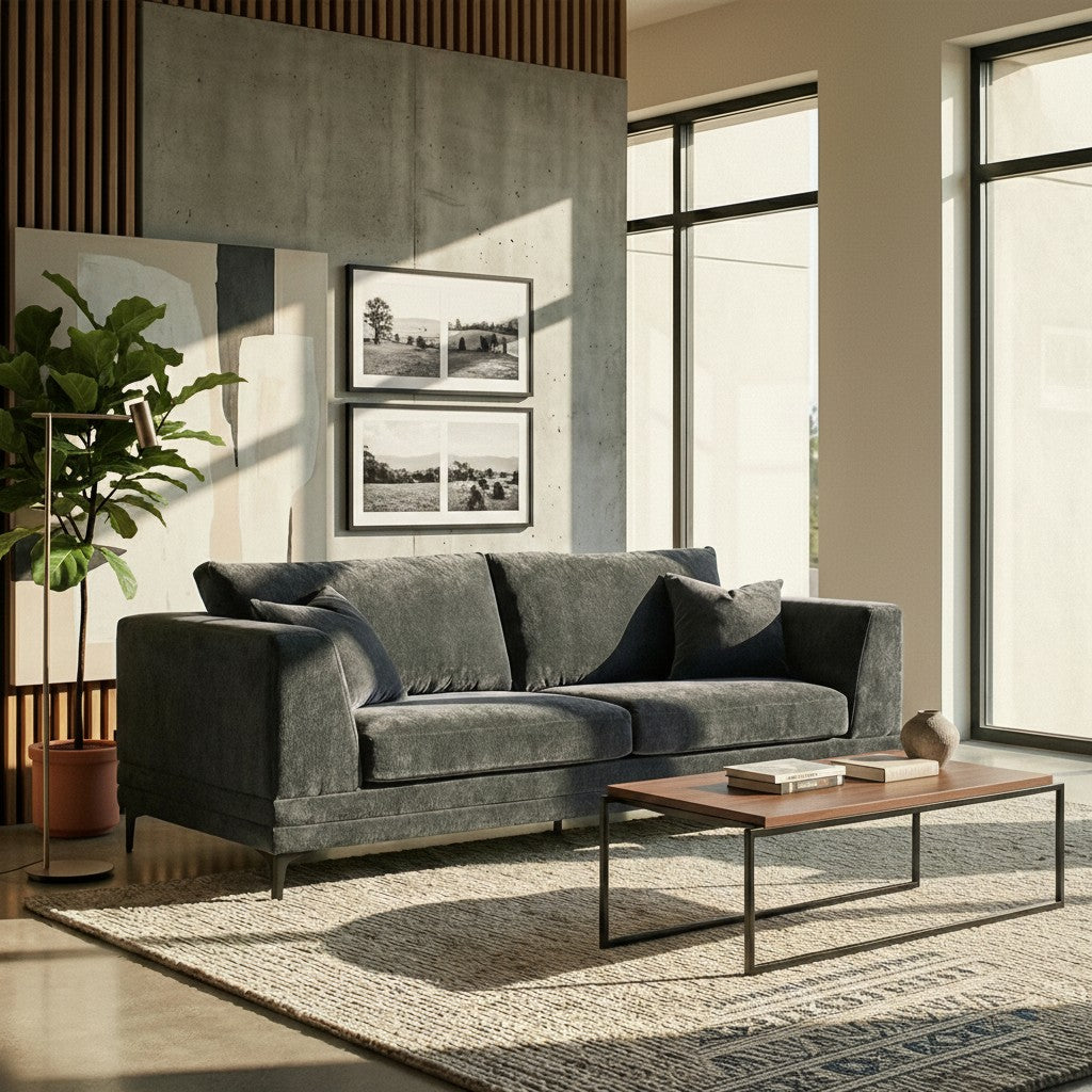 ALUXO Lenox 3 Seater Sofa In Steel Grey Mermaid Velvet