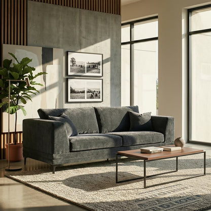 ALUXO Lenox 3 Seater Sofa In Steel Grey Mermaid Velvet