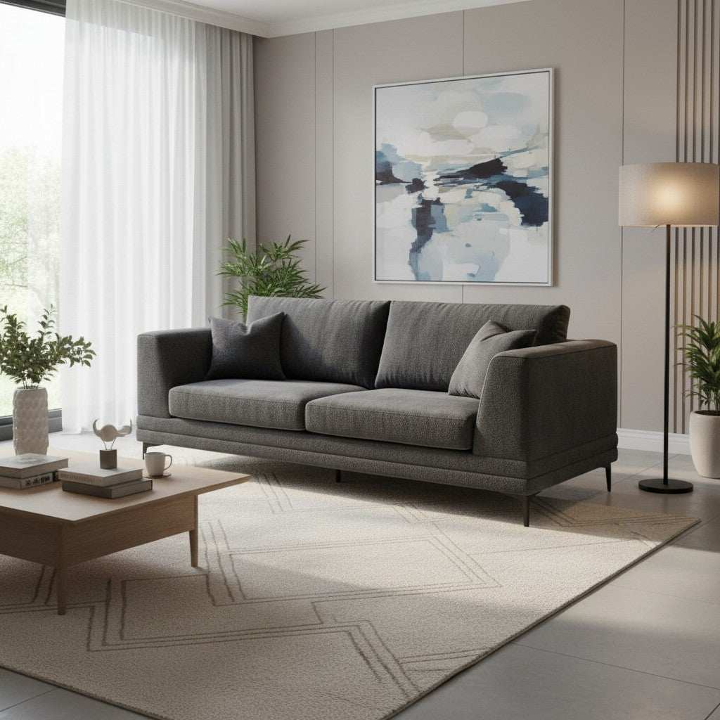 ALUXO Lenox 3 Seater Sofa In Steel Grey Mermaid Velvet