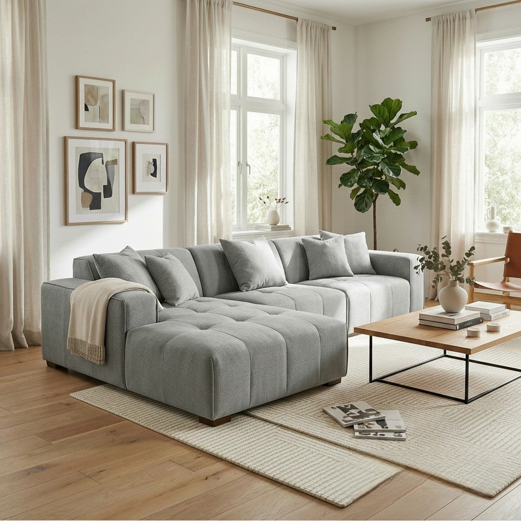 ALUXO Leonard Left Hand Facing  Corner Sofa In Cloudy Grey Boucle Fabric