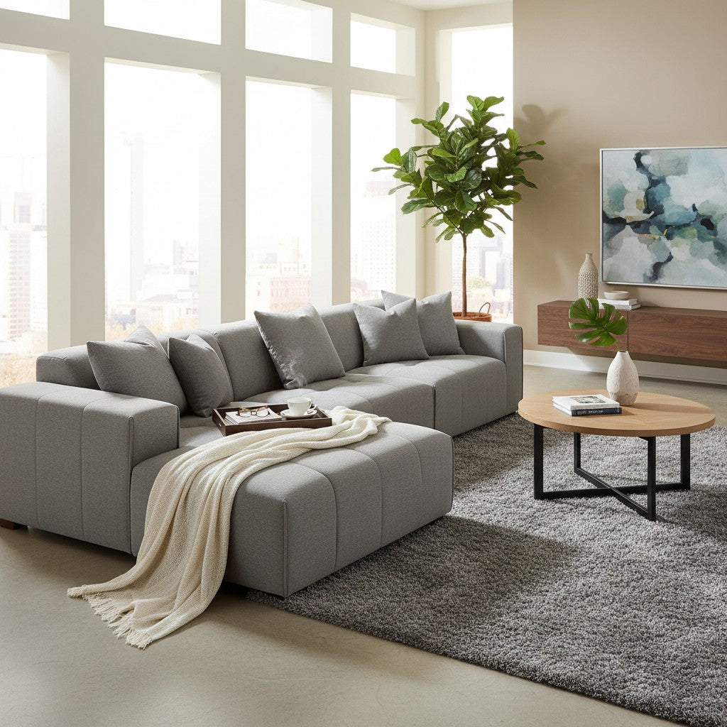 ALUXO Leonard Left Hand Facing  Corner Sofa In Cloudy Grey Boucle Fabric