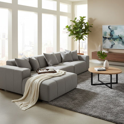 ALUXO Leonard Left Hand Facing  Corner Sofa In Cloudy Grey Boucle Fabric