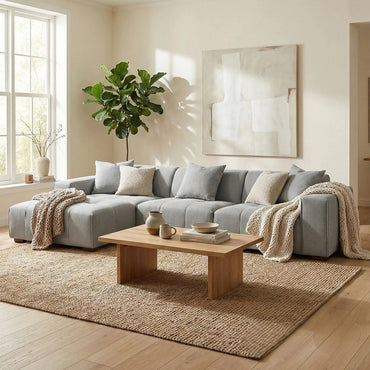 ALUXO Leonard Left Hand Facing  Corner Sofa In Cloudy Grey Boucle Fabric