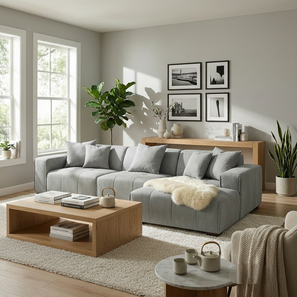 ALUXO Leonard Right Hand Facing Corner Sofa In Cloudy Grey Boucle Fabric