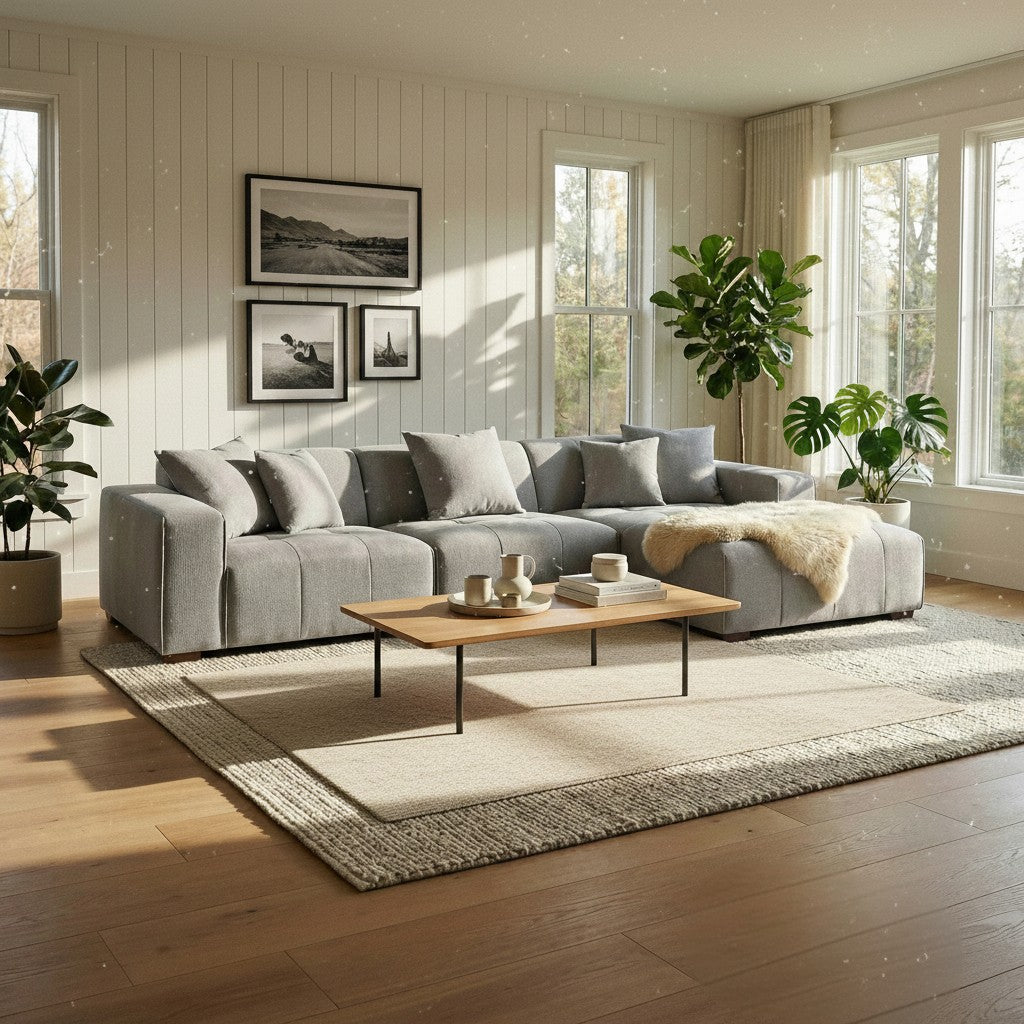 ALUXO Leonard Right Hand Facing Corner Sofa In Cloudy Grey Boucle Fabric