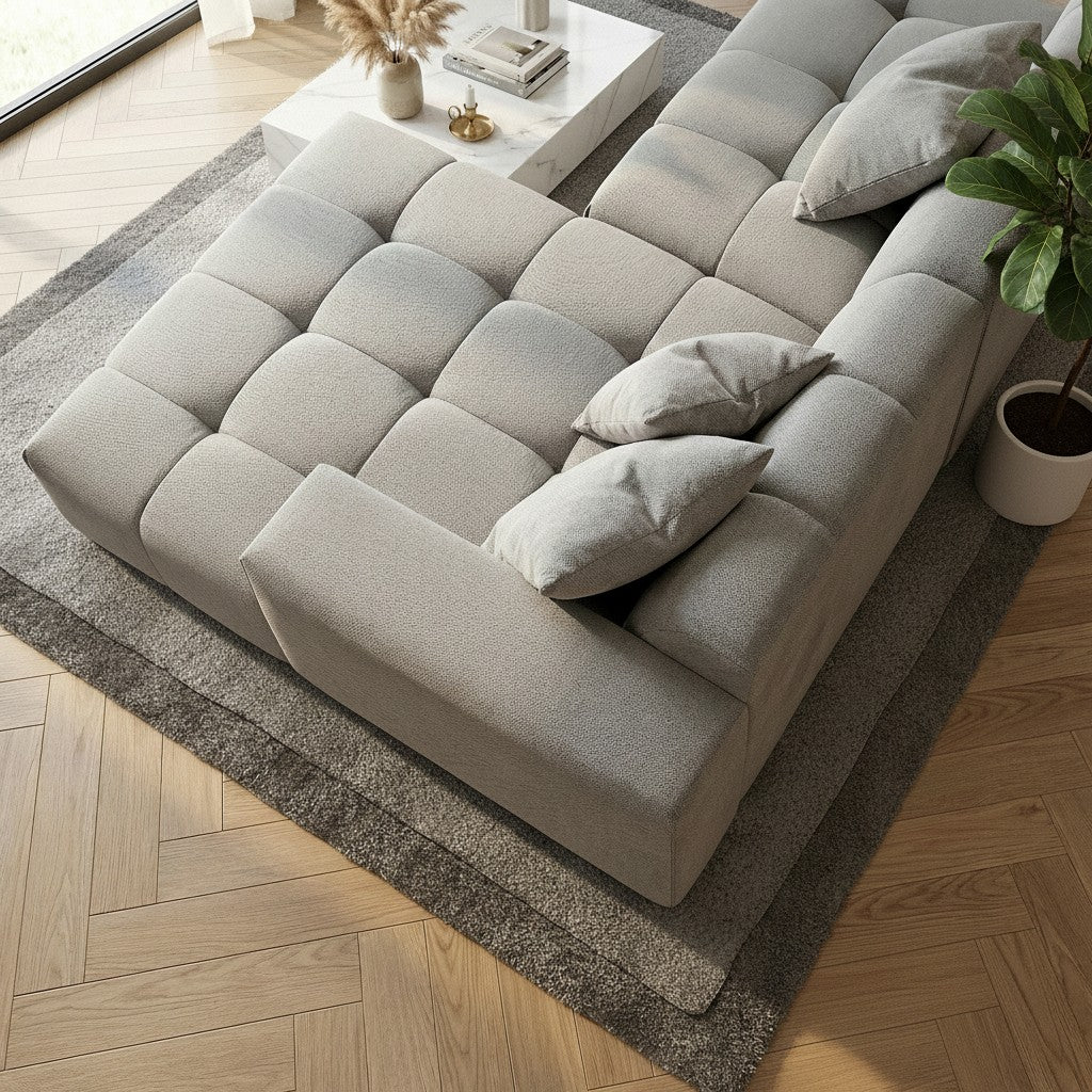 ALUXO Leonard Right Hand Facing Corner Sofa In Cloudy Grey Boucle Fabric