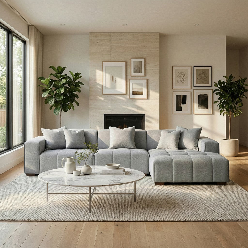 ALUXO Leonard Right Hand Facing Corner Sofa In Cloudy Grey Boucle Fabric