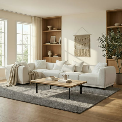ALUXO Lottie 5 Seater Modular Corner Sofa In Polar White Boucle Fabric