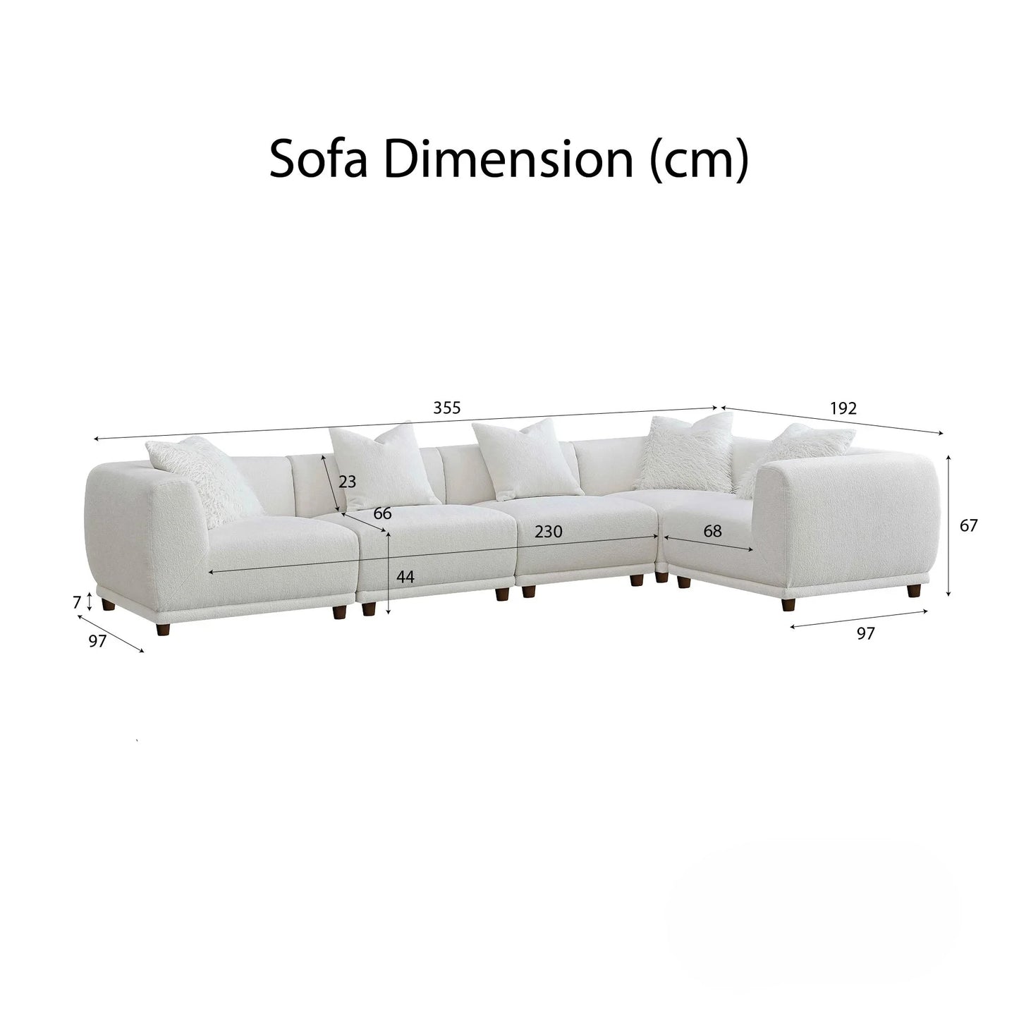 ALUXO Lottie 5 Seater Modular Corner Sofa In Polar White Boucle Fabric