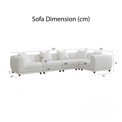 ALUXO Lottie 5 Seater Modular Corner Sofa In Polar White Boucle Fabric