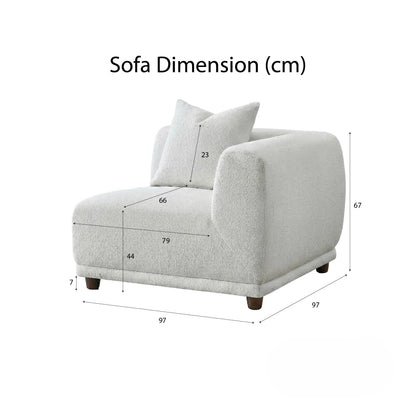 ALUXO Lottie 5 Seater Modular Corner Sofa In Polar White Boucle Fabric