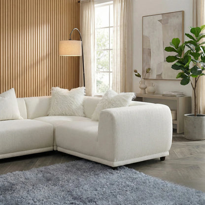 ALUXO Lottie 5 Seater Modular Corner Sofa In Polar White Boucle Fabric