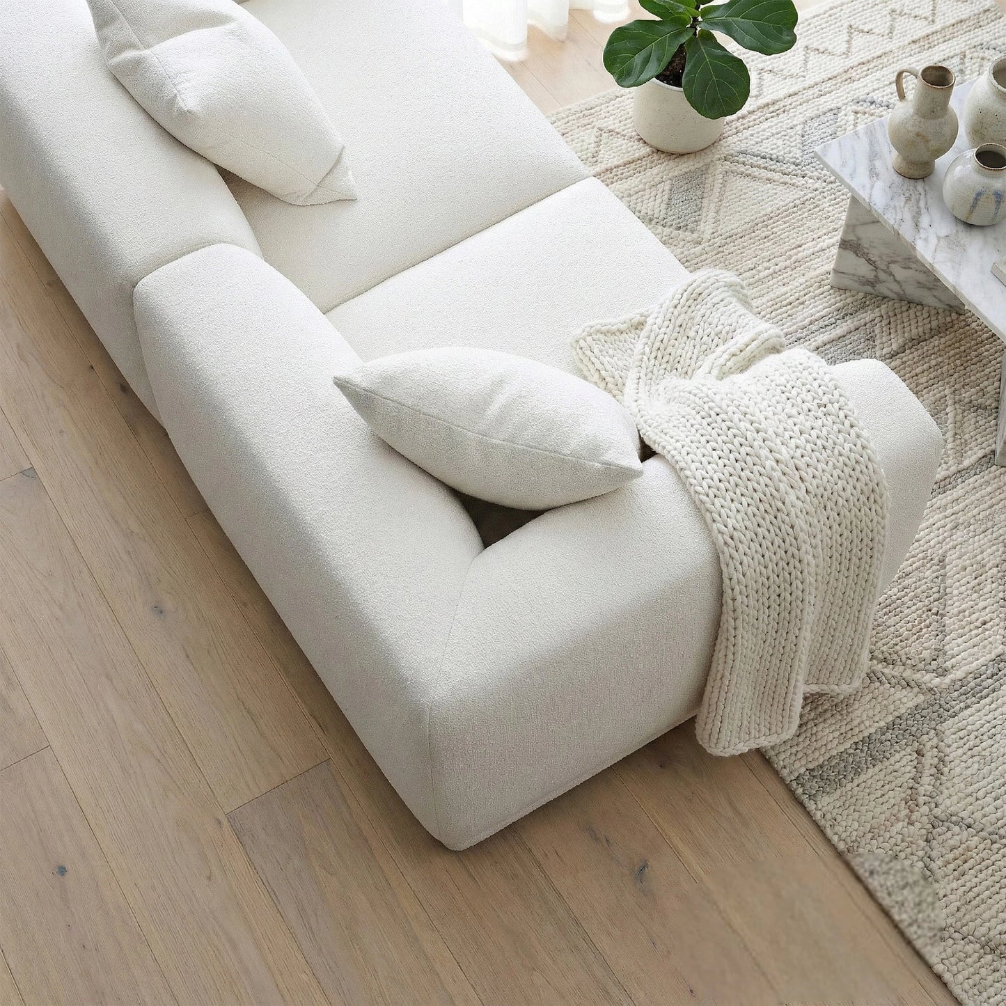 ALUXO Lottie 5 Seater Modular Corner Sofa In Polar White Boucle Fabric