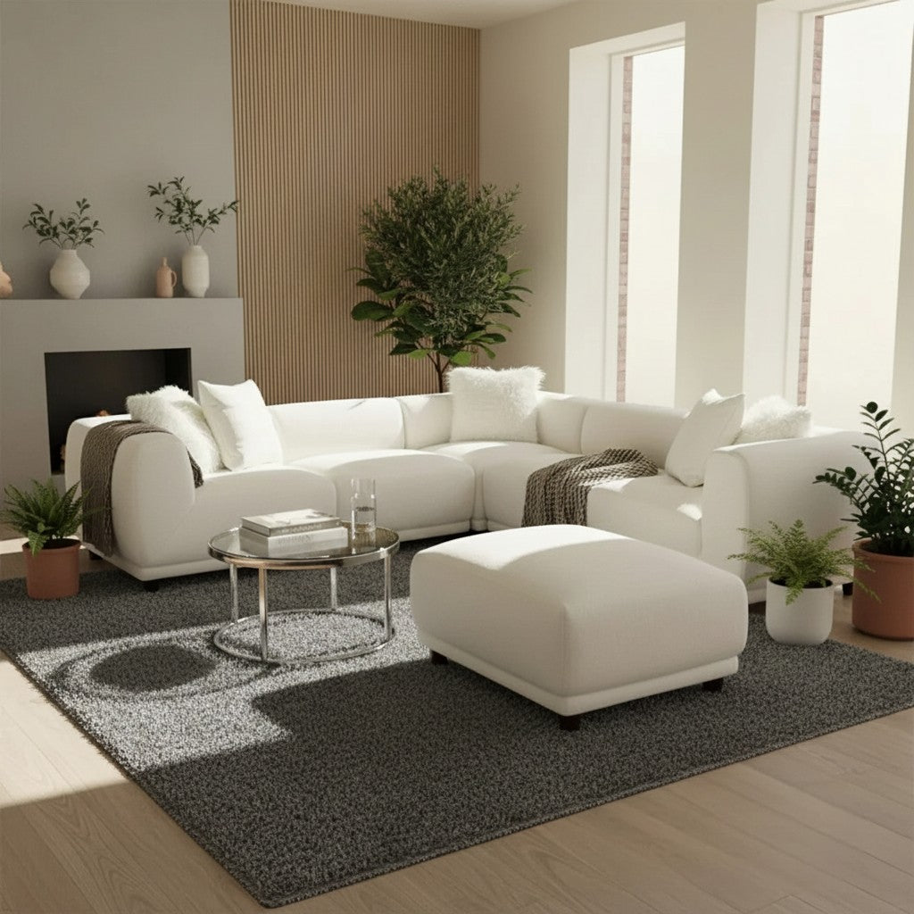 ALUXO Lottie Modular Footstool In Polar White Boucle Fabric