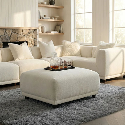 ALUXO Lottie Modular Footstool In Polar White Boucle Fabric
