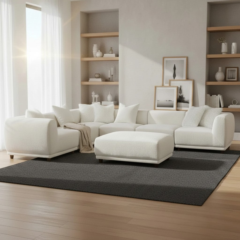 ALUXO Lottie Modular Footstool In Polar White Boucle Fabric