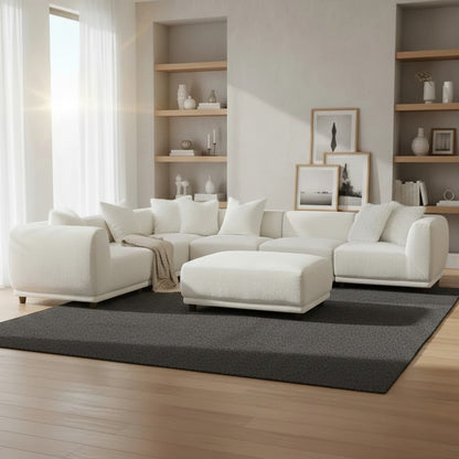 ALUXO Lottie Modular Footstool In Polar White Boucle Fabric