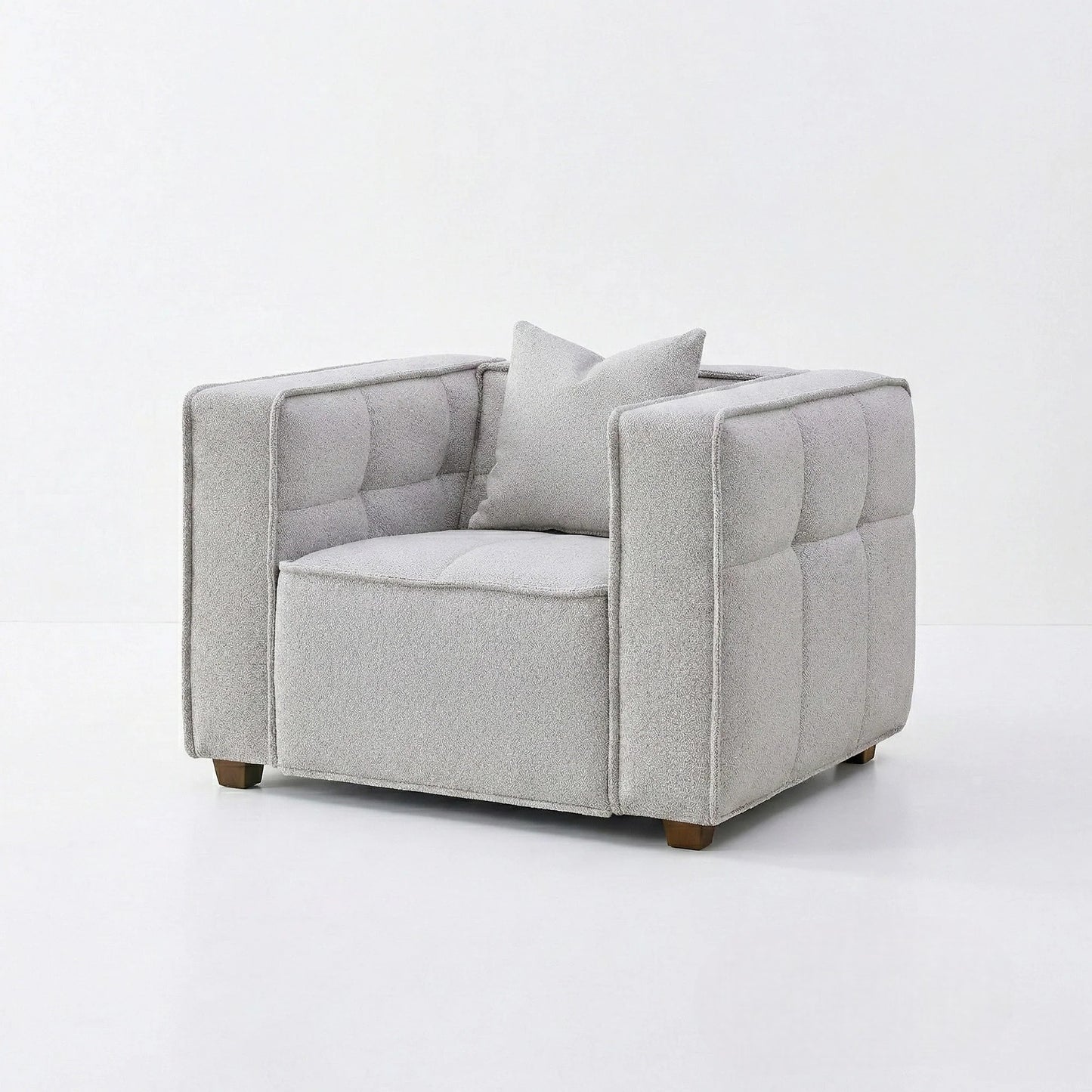 ALUXO Murray Modern Chesterfield Design Armchair In Putty Boucle Fabric