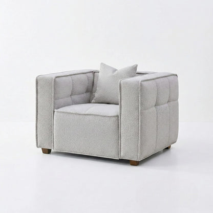 ALUXO Murray Modern Chesterfield Design Armchair In Putty Boucle Fabric